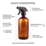 Amber Glass Spray Bottles (2 Pack, 16 oz) - Bonus: 8 Chalk Labels + Pen - Empty Refillable Bottle