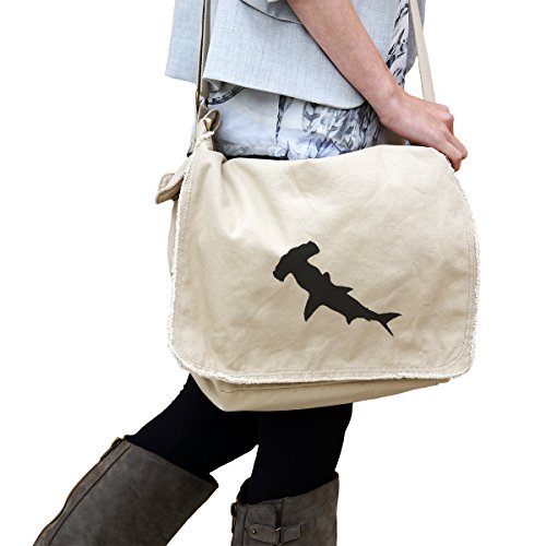 Hammerhead Shark Silhouette 14 Oz. Authentic Pigment-Dyed Raw-Edge Messenger Bag Tote