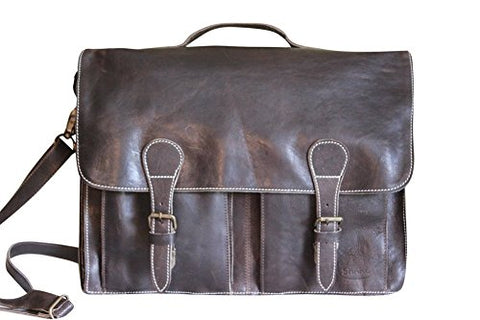 Sharo Leather Bags Soft Leather Laptop Messenger Bag And Brief (Very Dark Brown)