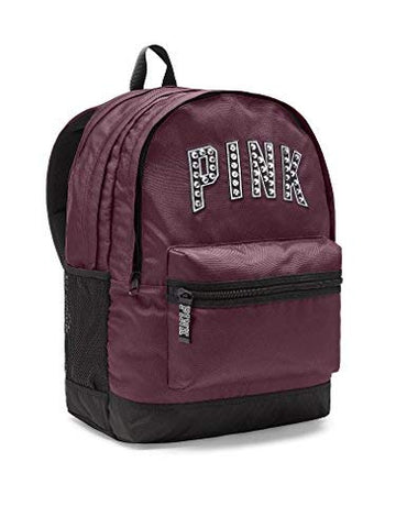 Victoria's Secret PINK Women's Bling Campus Backpack Black Orchid Maroon Studs