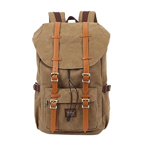 ABage Unisex Canvas Backpack Large Travel Hiking Outdoor Laptop College Backpack, Khaki