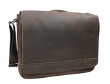 Vagabond Traveler 15" Cowhide Leather Casual Messenger Bag With Top Lift Handle L56. Distress