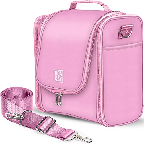 Makeup Bag,Leather Double Layer Large Makeup Organizer Bag,Travel  Accessories Dorm Room Essentials Toiletry Bag for Women,Travel Essentials Cosmetic  Bag Makeup Case with Detachable Divider for Brush 1-Pink