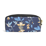 Colourlife Blue Tropical Jungle Flowers Hummingbird Pu Leather Pencil Case Holder Pouch Makeup Bags