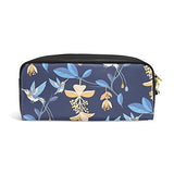 Colourlife Blue Tropical Jungle Flowers Hummingbird Pu Leather Pencil Case Holder Pouch Makeup Bags