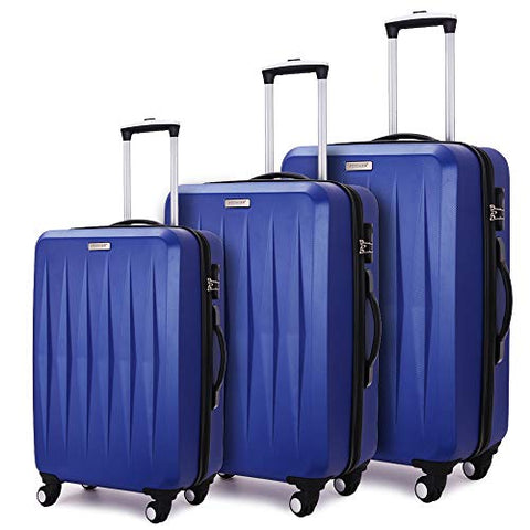 Luggage 3 Piece set ABS Hardshell with Spinner Durable and Lightweight 3 PC Suitcase sets 20 24 28 inch, Free Backpack Inside (Cobalt Blue 2)