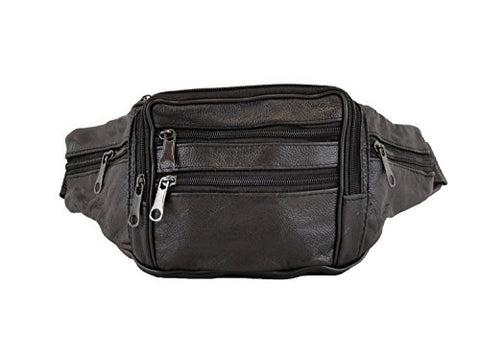 iLeather Cowhide Leather Medium Size 7 Pockets Fanny Pack, Waist Pack-Black