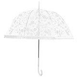 Becko White Stick Umbrella / Flower And Heart Pattern Clear Canopy Bubble Umbrella / Transparent