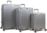 Dejuno Moda Scratch Resistant 3-Piece Hardside Spinner Luggage Set-Silver