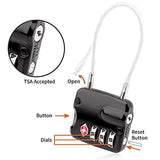 SHOWKOO TSA Approved Luggage Locks, Travel Lock, Re-settable Combination with Alloy Body, Small & Lightweight Cable Locks Black
