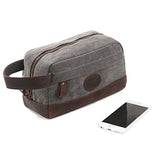 S-Zone Vintage Leather Trim Canvas Toiletry Bag Shaving Dopp Case Cosmetic Makeup Bag