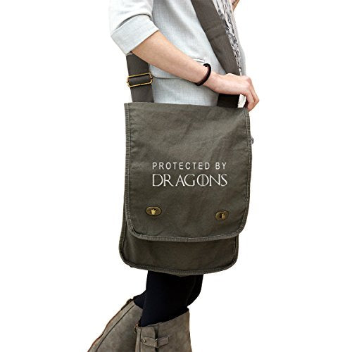 Protected By Dragons Game Of Thrones Inspired 14 Oz. Authentic Pigment-Dyed Canvas Field Bag Tote