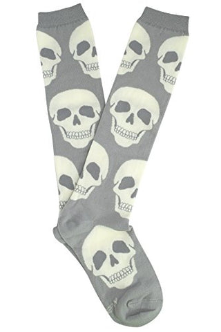 Loungefly White Skulls Gray Knee High Socks