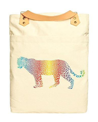 Unisex Rainbow Cheetah Beige Print Canvas Leather Strap Laptop Backpack Was_34