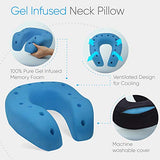 Everlasting Comfort 100% Memory Foam Travel Neck Pillow, Gel Infused & Ventilated, Airplane Accessory Kit with Sleep Mask and Earplugs, Black