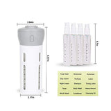Travigo 4-in-1 Travel Bottle Dispenser, Includes Four Empty Reusable 1.4 oz. (40 mL) Cosmetic Toiletry Containers for Sanitizer, Soap, Lotions, Skincare, Makeup Products (Gray-Pink, 2 Piece Set)