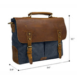 ECOSUSI Unisex Vintage Canvas Leather 14" Laptop Messenger Bags Travelling Shoulder Bag Satchel Bag