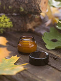 Amber Glass 5 ml 1/6 oz Small Thick Wall Balm Jars with Black Smooth Lids (6 pack)