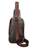 Sealinf Mens Crocodile Embossed Leather Chest Bag Fanny Pack Crossbody Outdoor Bag (Deep Brown)
