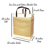 Eco-Friendly Large Jute and Cotton Leather Handle Market Tote Bag (Natural - No Embroidery)