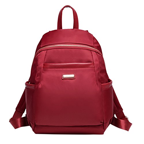 ABage Women's Nylon Backpack Purse Waterproof Lightweight College School Daypack, Red