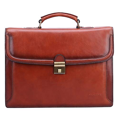 Banuce Vintage Leather Briefcase for Men with Lock Attache Case Business Bags Shoulder Tote Work Bags Dark Brown 並行輸入品
