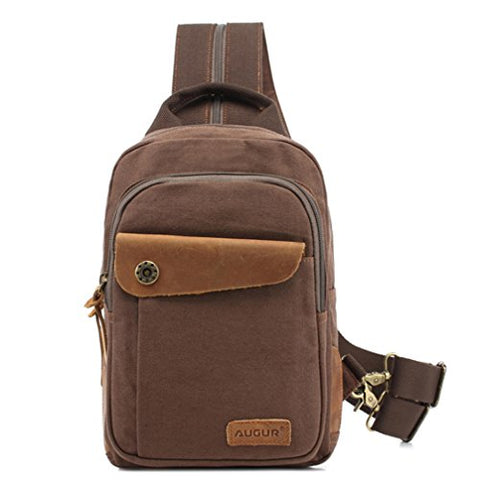 Men's Cotton Canvas Backpack Multi-functional Bag with Leather Fashion Shoulder Bag Chest Bag