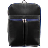 McKlein, L Series, Avalon, Top Grain Cowhide Leather, 15" Leather Laptop Slim Backpack, Blk/Navy Trim (87885)