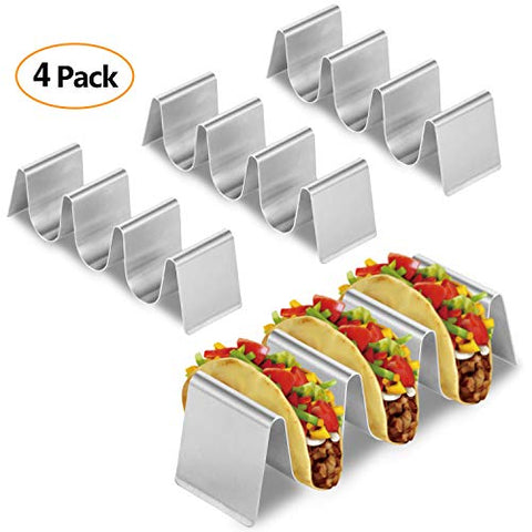 Buruis 4 Pack Taco Holder Stand, Stylish Stainless Steel Taco Rack Tray-Hold up to 16 Soft or