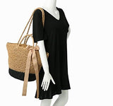 Straw Bag Beach Handbag Summer Bag Lightweight Holiday Style [Brown And Black]