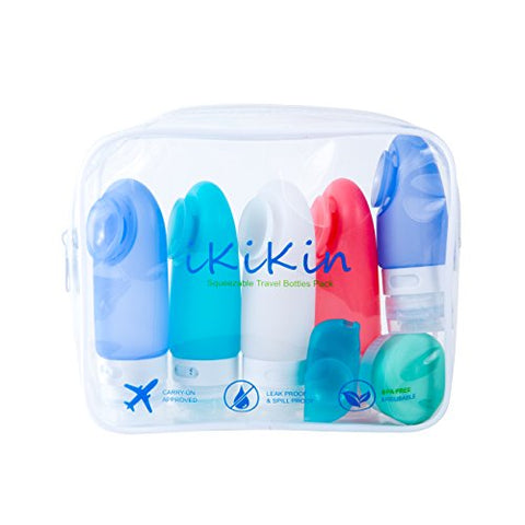 Ikikin Silicone Squeezable Travel Bottle Set With Eva Cosmetic Bag, Bpa Free, Tsa Approved, Leak