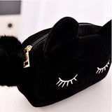 Sleepy Kitty Cat Cosmetic Bag Pencil Pouch Makeup Brush Case Travel Clutch Handbag Purse Cute
