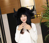 BOBILIKE Plush Fun Raindeer Ears Hood Women Costume Hats Warm, Soft and Cozy, Buffalo Black