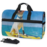 Travel Tote Luggage Weekender Duffle Bag, Dog Surfing Surfboard Sunglasses Ocean Sea Large Canvas
