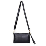 Sealinf Women'S Cowhide Leather Clutch Handbag Small Shoulder Bag Purse (Black)