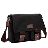 AUGUR Vintage Messenger Bag Ipad Bag Small Retro Cotton Canvas Messenger Bag (Black)