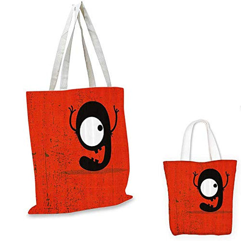 Red Decor canvas messenger bag Cartoon Style Illustration of Letter G Monster on Grunge