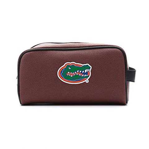 Zumer Sport Florida Gators Football Leather Travel Toiletry Kit Zippered Pouch Bag - Made from The Same Exact Materials as a Football - Brown