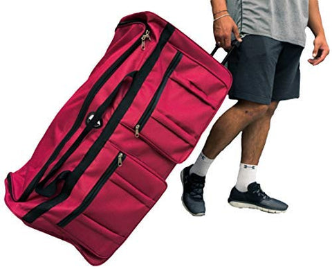 Gothamite 36-inch Rolling Duffle Bag with Wheels | Luggage Bag | Hockey Bag | XL Duffle Bag With Rollers | Heavy Duty 1200D Polyester (Fuchsia)