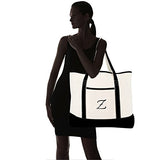 DALIX Monogram Bag Personalized Totes For Women Open Top Black Letter Z