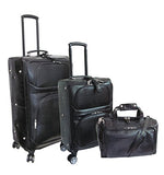 Amerileather Leather Croco-Print Three Piece Set Traveler On Spinner Wheels (#8603-0) (Black)