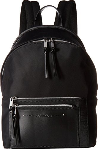Calvin Klein Lisa Nylon Front Zipper Pocket Backpack, Black/Silver