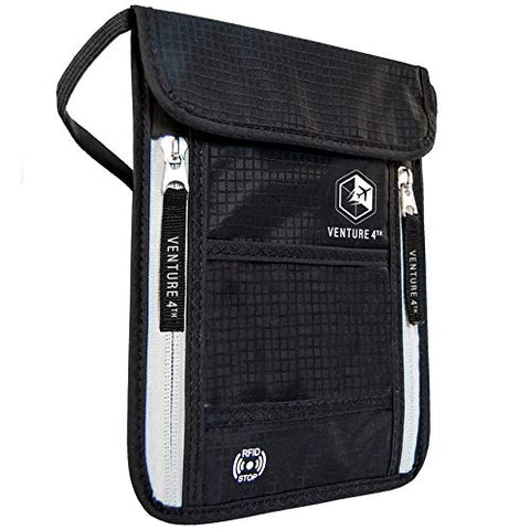 Venture 4th Passport Holder Neck Pouch With RFID Blocking – Concealed Passport Wallet (Black)