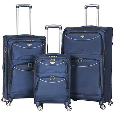 Flight Knight Lightweight 8 Wheel 1680D Soft Case Suitcases Maximum Size For Delta, United and SkyWest - Cabin + Medium + Large Navy FK0042_3SET