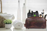 Leather Toiletry Bag for Men | Grooming Travel Kit | By Aaron Leather (Walnut - Dual Zipper)