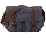 Berchirly Military Canvas Shoulder Messenger Bag Leather Straps for 14.7Inch Laptop