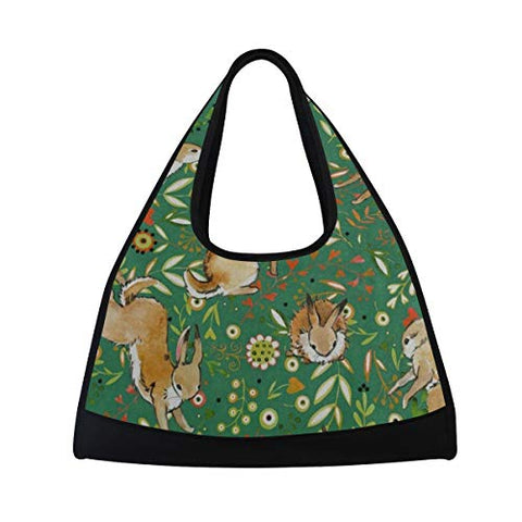 Gym Bag Green Bunny Rabbiter Leaf Easter Women Yoga Canvas Duffel Bag Crossbody Tennis Racket