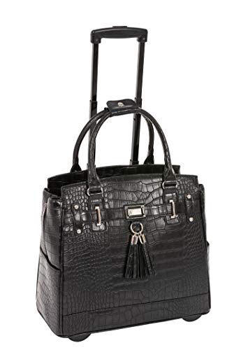 JKM and Company Timeless Black Alligator Crocodile Rolling Compatible with Computer iPad Tablet or Laptop Tote Carryall Bag (17" 17.3" inch)