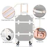 COTRUNKAGE Pu Spinner Suitcase Grey 2 Piece Vintage Trunk Luggage Set with TSA Lock (13" & 20", Light grey)