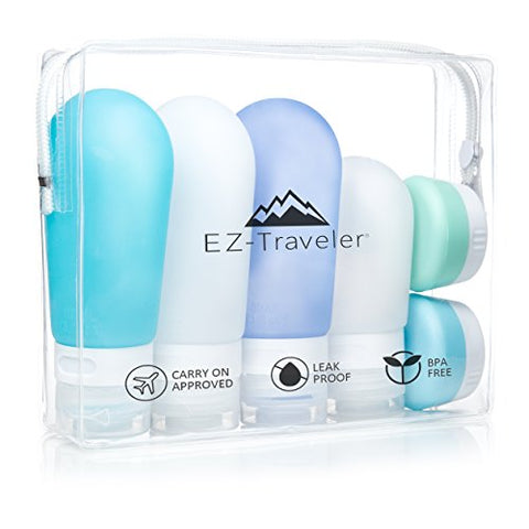 Silicone Travel Bottles & Toiletry Bag - Leak Proof, Refillable Shampoo, Lotion and Conditioner